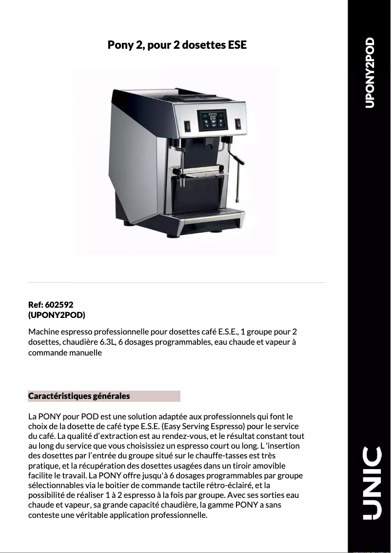 Page 1 de la notice Fiche technique UNIC Pony 2