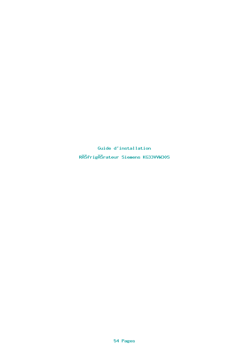 Page 1 de la notice Guide d'installation Siemens KG33VVW30S