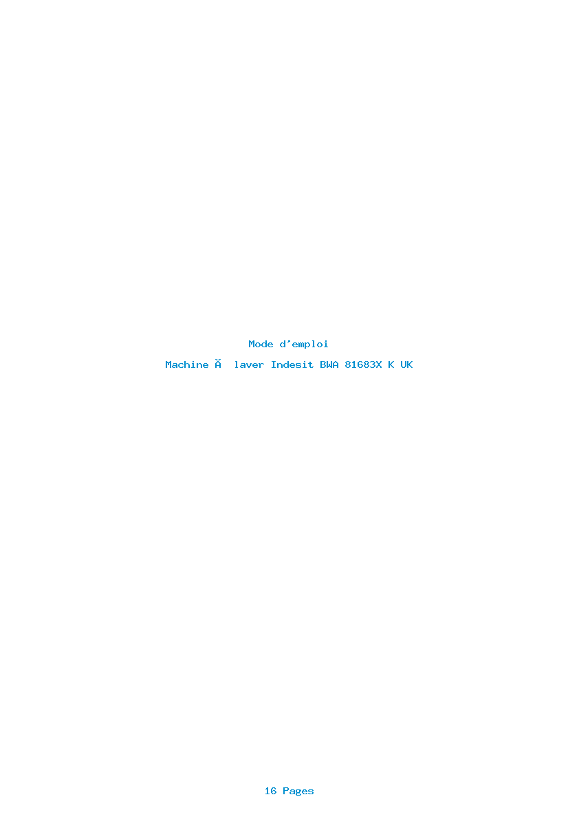 Page 1 de la notice Mode d'emploi Indesit BWA 81683X K UK