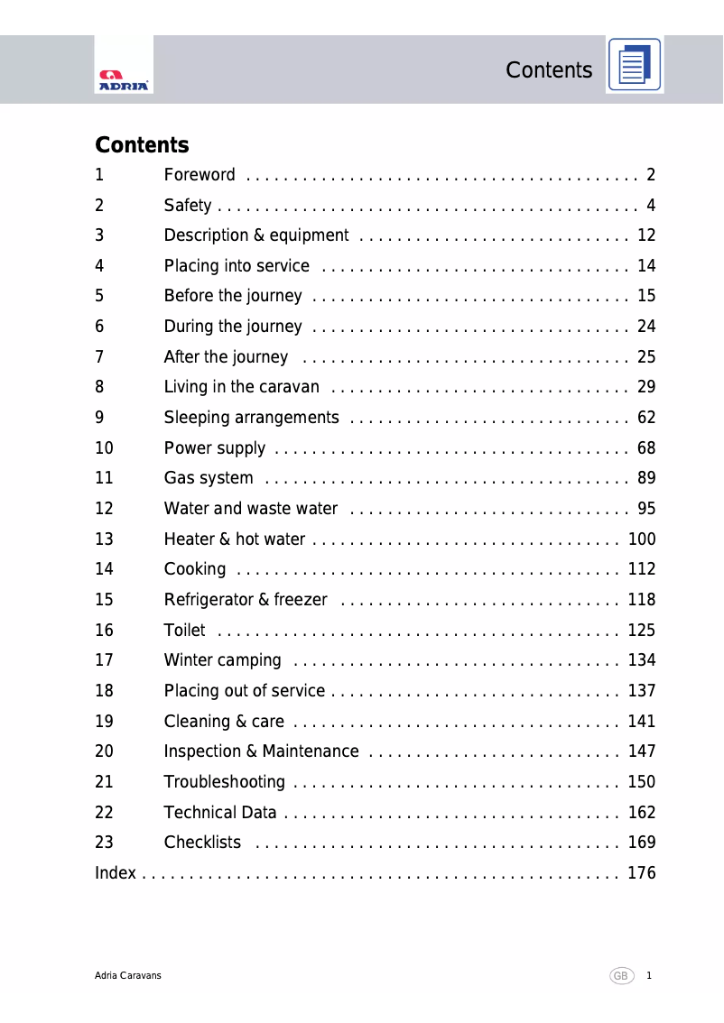 Page 1 de la notice Manuel utilisateur Adria Adora 563 (2012)