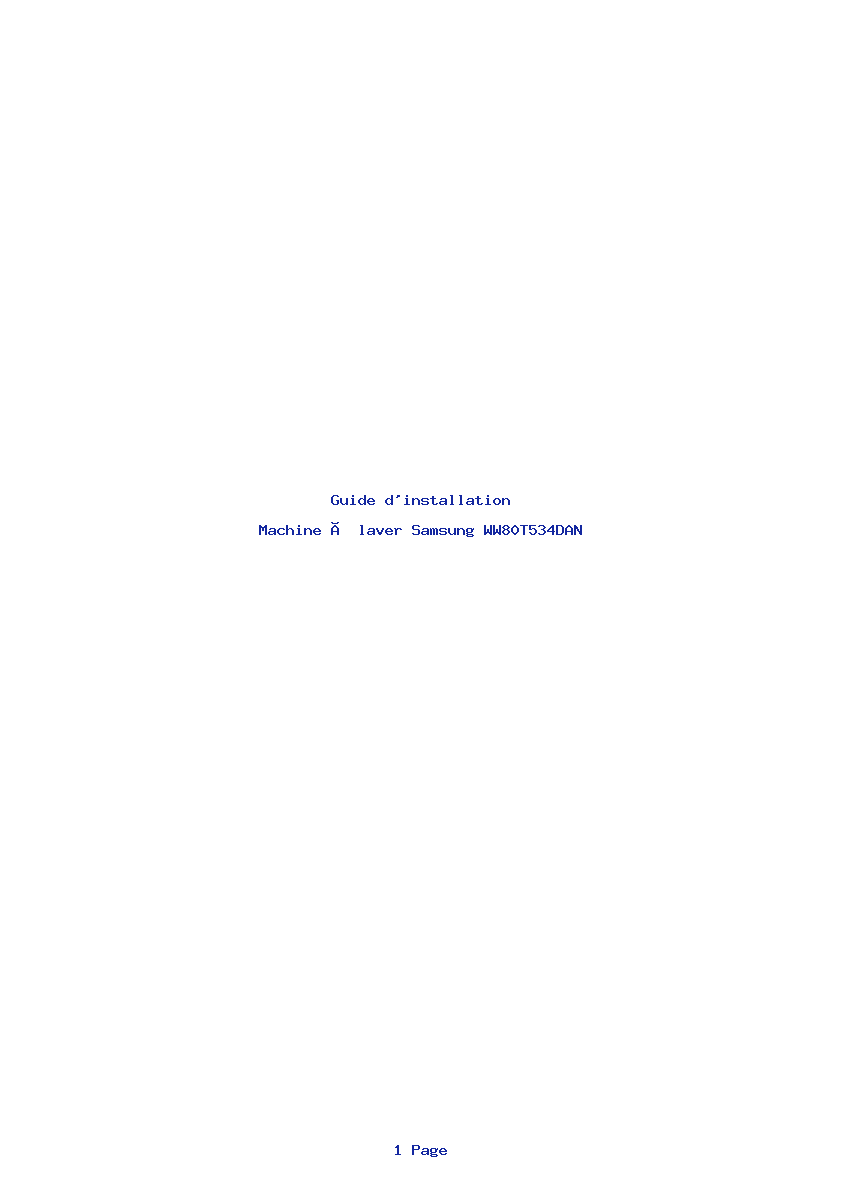 Page 1 de la notice Guide d'installation Samsung WW80T534DAN