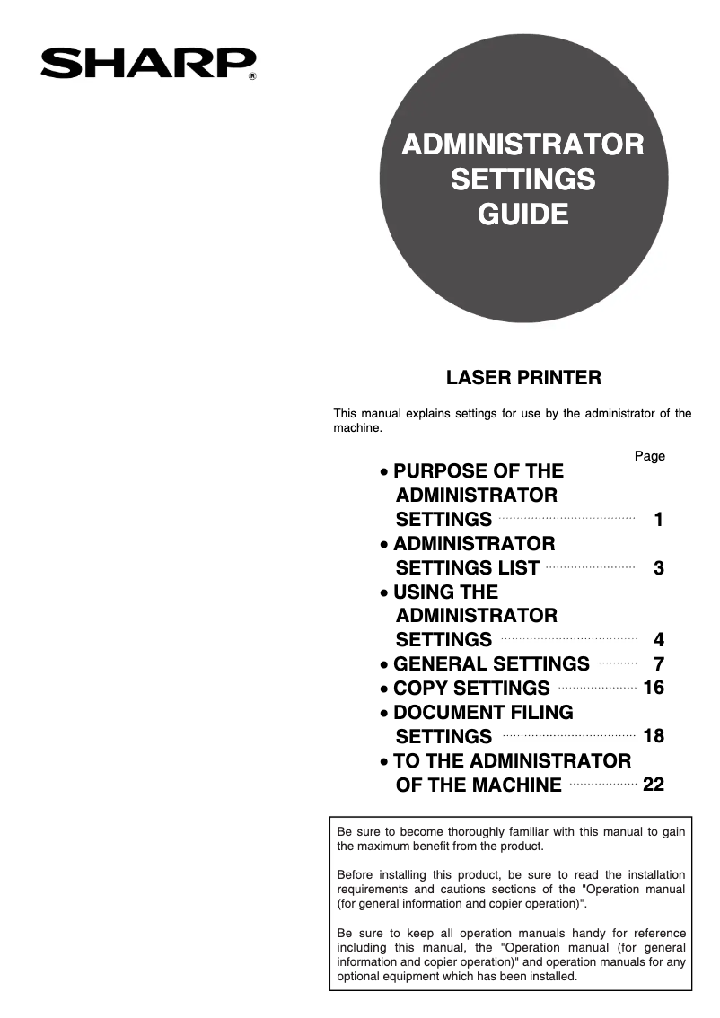 Page 1 de la notice Manuel utilisateur Sharp MX-M350N