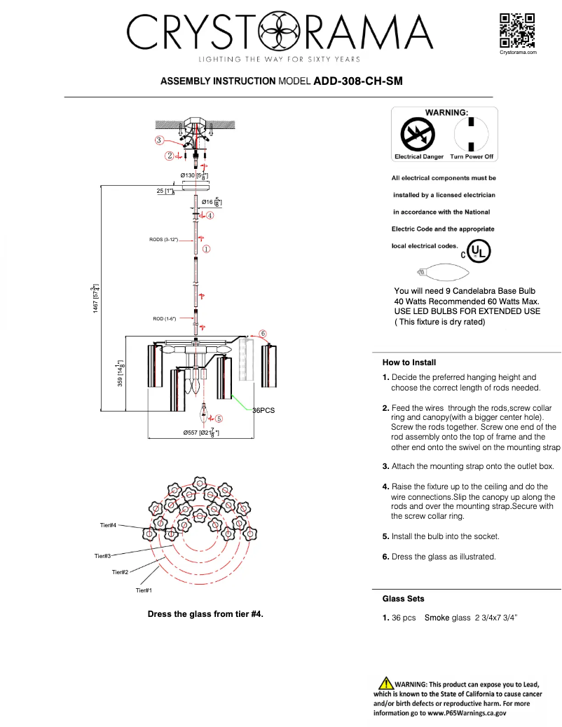 Page 1 de la notice Manuel utilisateur Crystorama Addis ADD-308-CH-SM