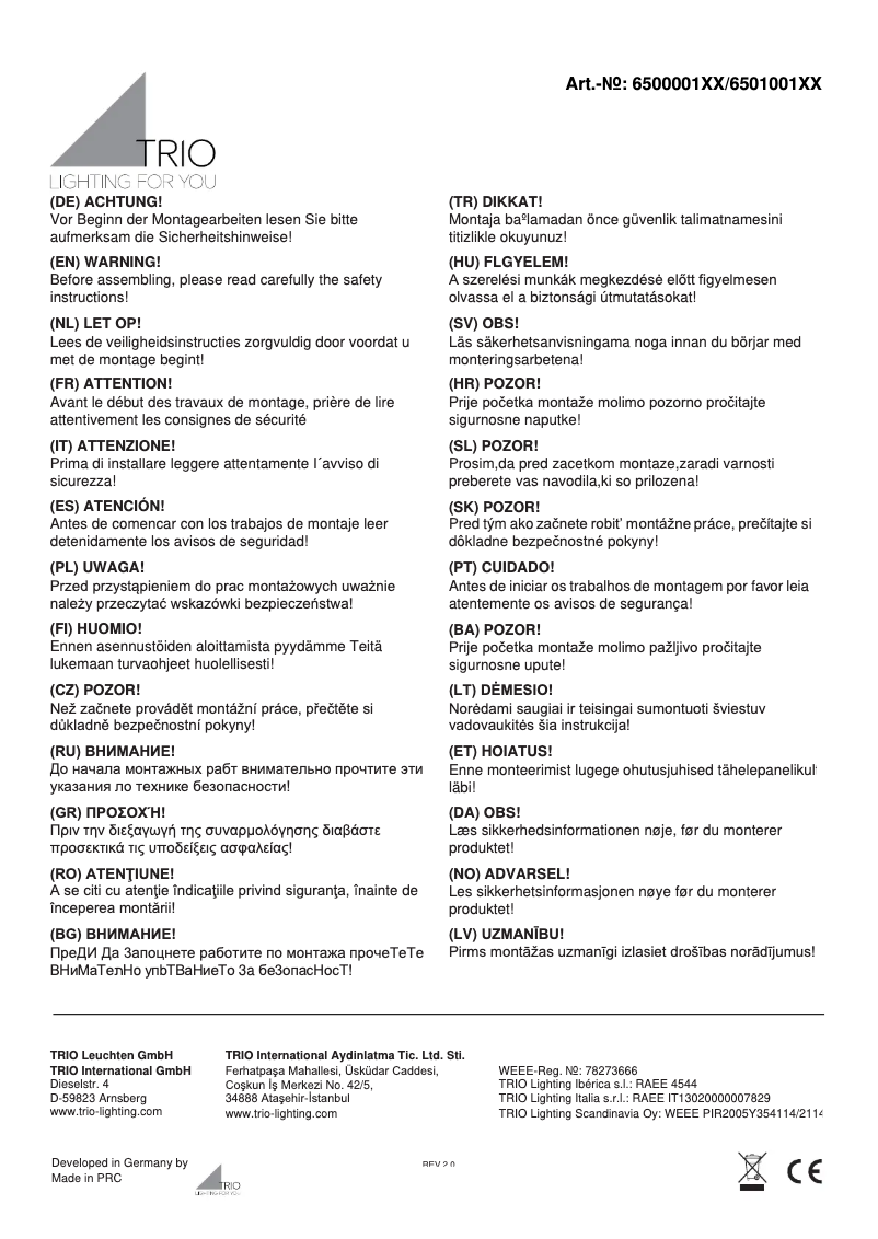 Page 1 de la notice Manuel utilisateur Trio Lighting Jura 650000108