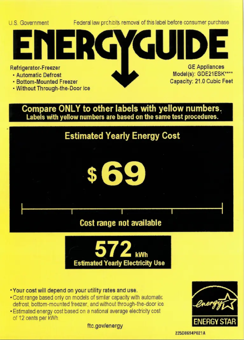 Page n°1 - Label énergétique GE GDE21EMKES