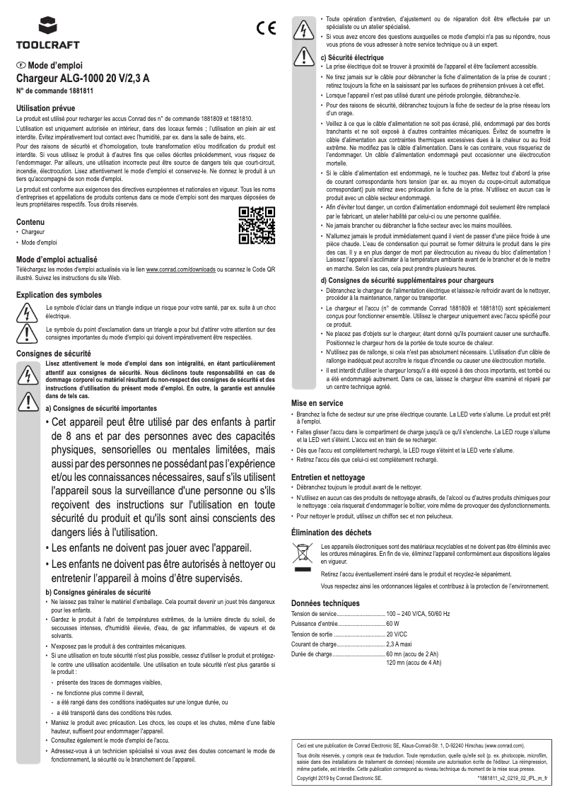 Page 1 de la notice Manuel utilisateur Toolcraft ALG-1000
