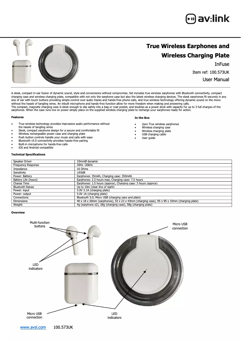 Page 1 de la notice Manuel utilisateur AV:link InFuse