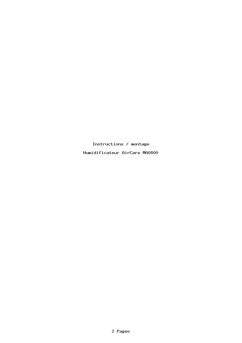 Page 1 de la notice Instructions / montage AirCare MA0800