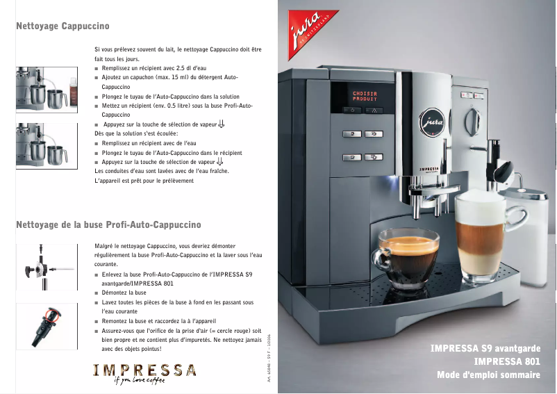 Page 1 de la notice Manuel utilisateur Jura IMPRESSA S9