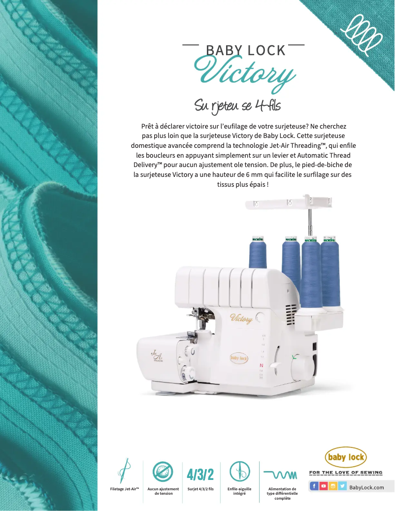 Page 1 de la notice Fiche technique Baby Lock Victory