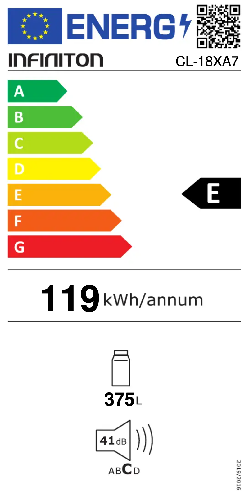 Page 1 of the manual Energy Label Infiniton CL-18XA7