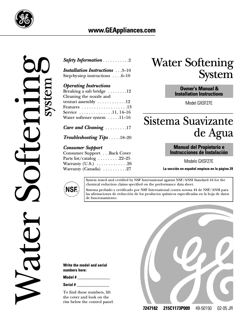 Página 1 del manual Guía de instalación GE GXSF27E