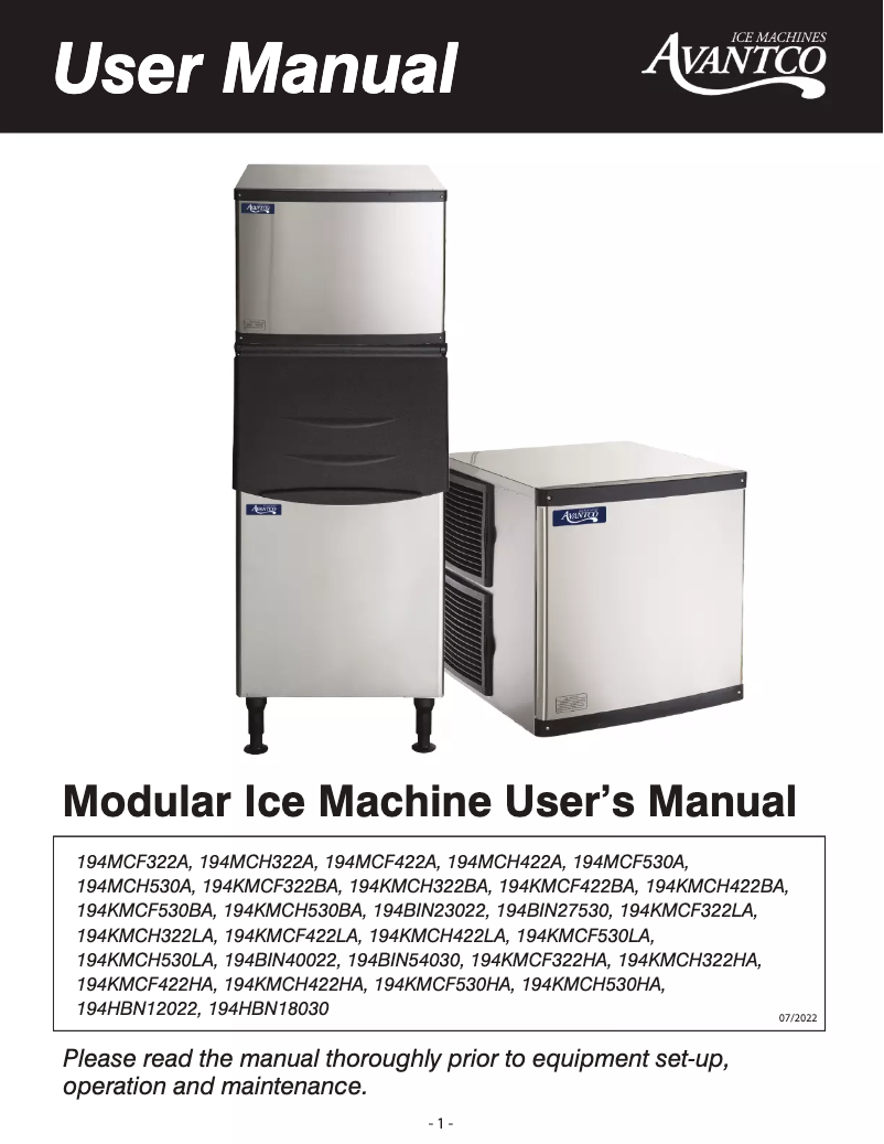 Página 1 del manual Manual de usuario Avantco Ice KMC-H-530-A