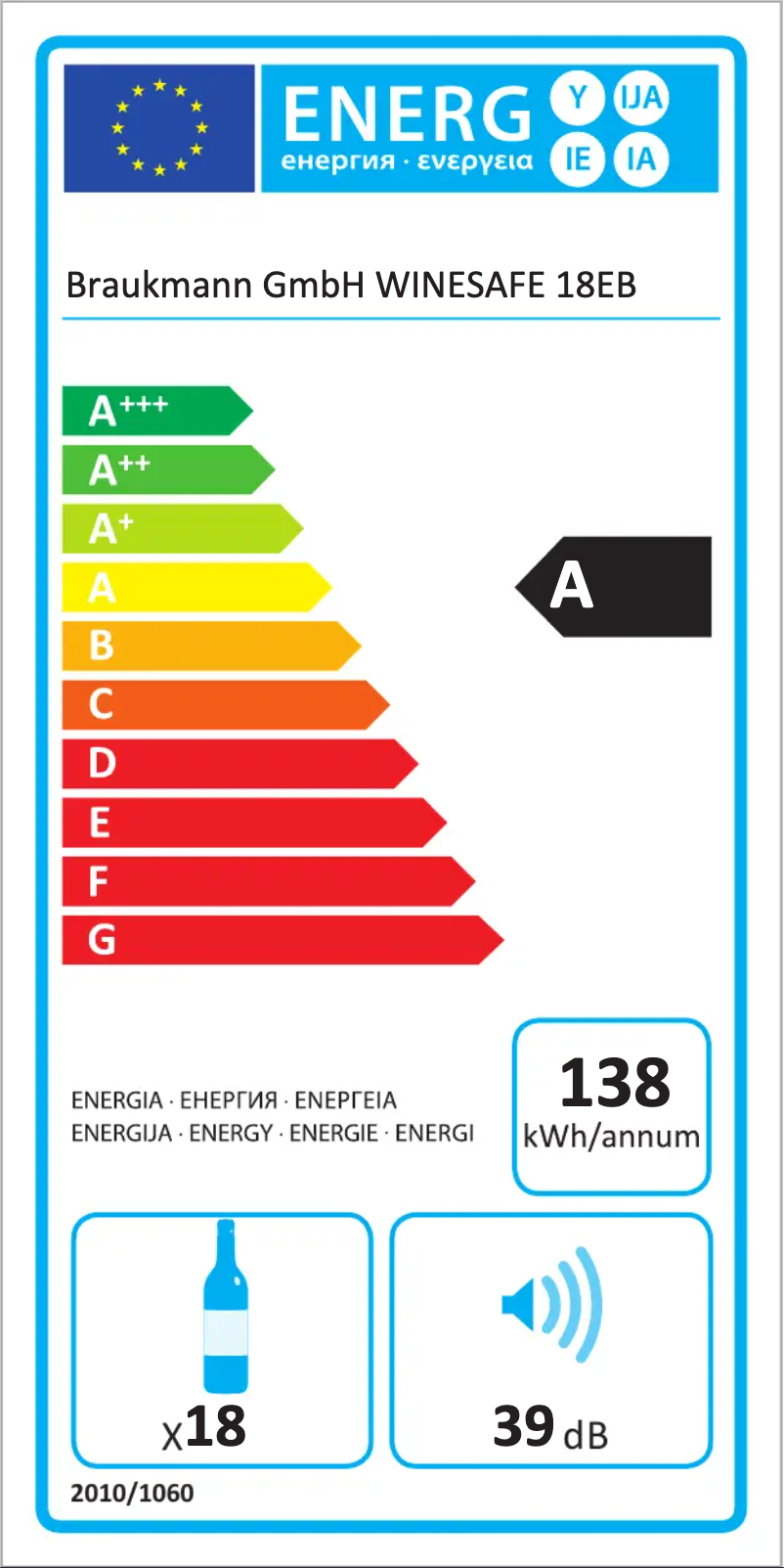 Page 1 of the manual Energy Label Caso WineSafe 18 EB