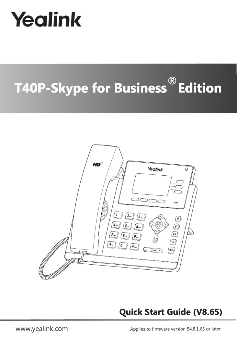 Page 1 de la notice Guide de démarrage rapide Yealink T40P