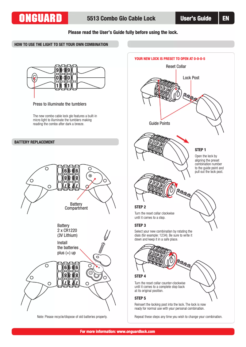Page 1 de la notice Manuel utilisateur OnGuard Combo Glo 5513