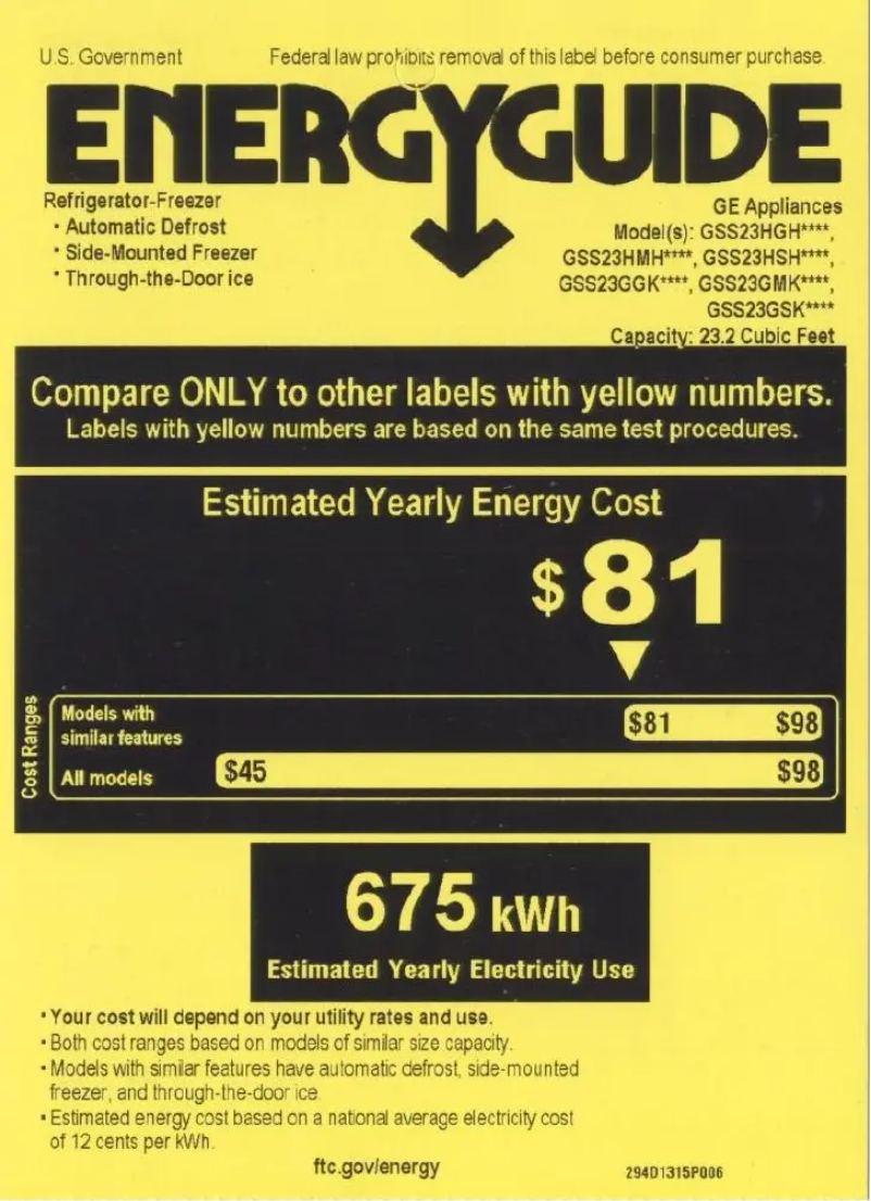 Page 1 of the manual Energy Label GE GSS23HMHES