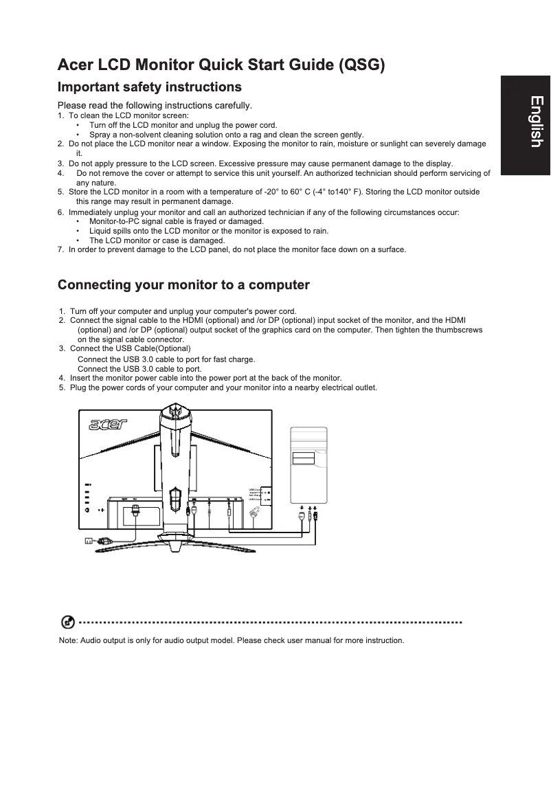 Page 1 de la notice Guide de démarrage rapide Acer XN253QX