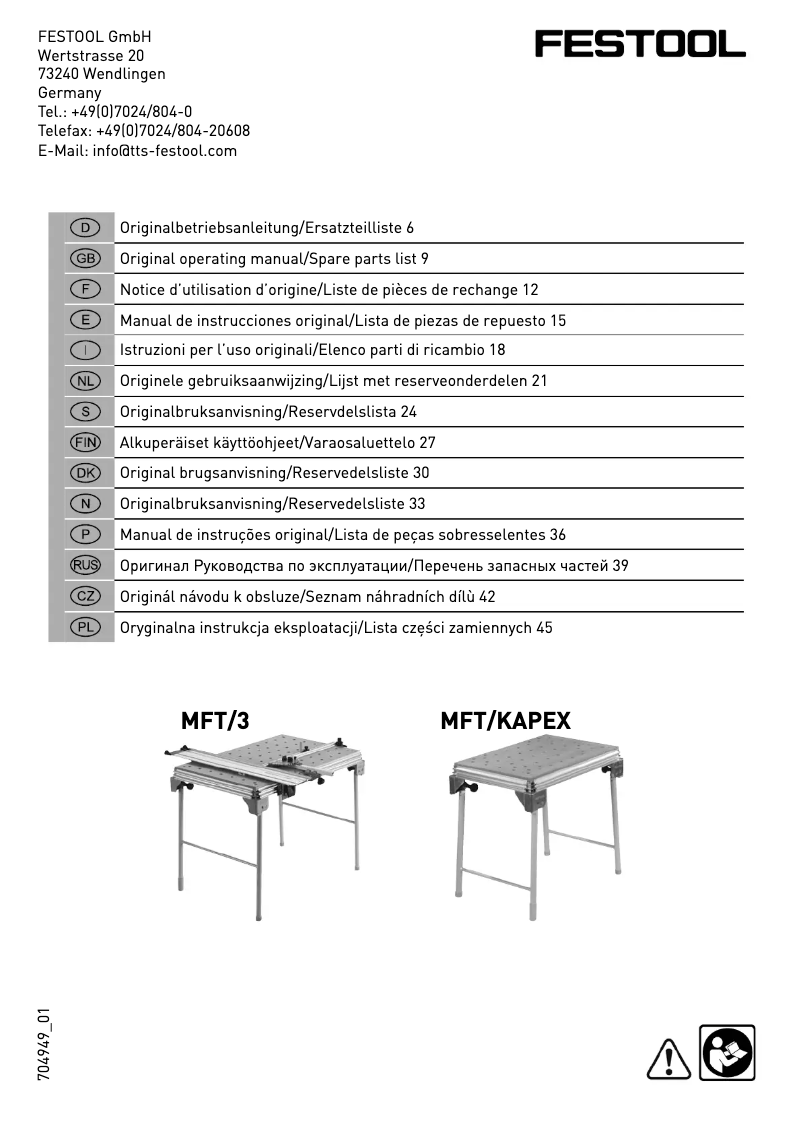 Page 1 de la notice Manuel utilisateur Festool MFT/3 Conturo