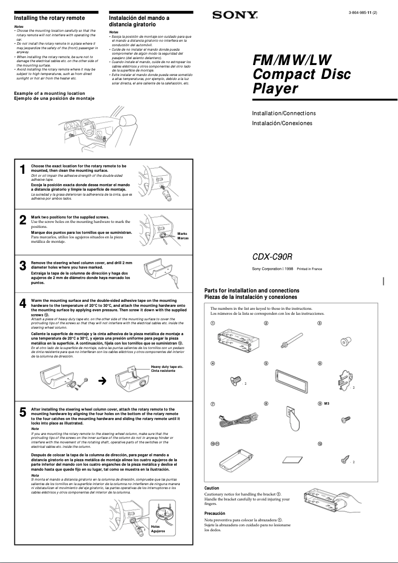 Page 1 de la notice Guide d'installation Sony CDX-C90R