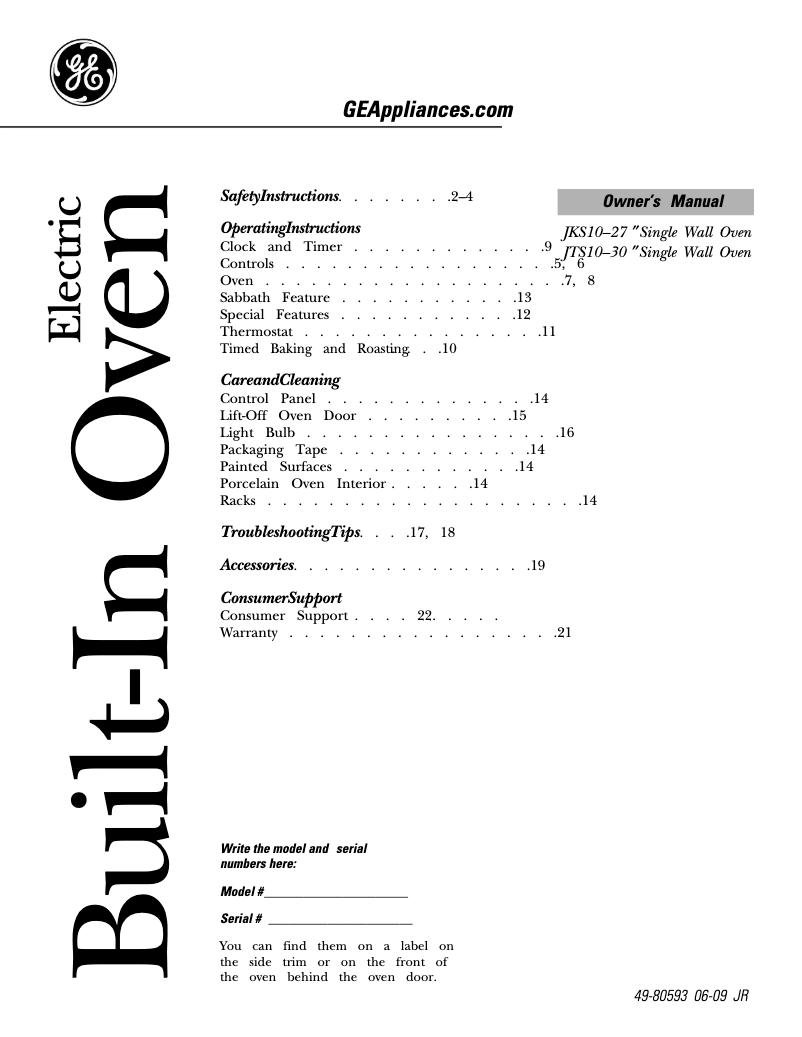 Page 1 de la notice Manuel utilisateur GE JTS10SPSS