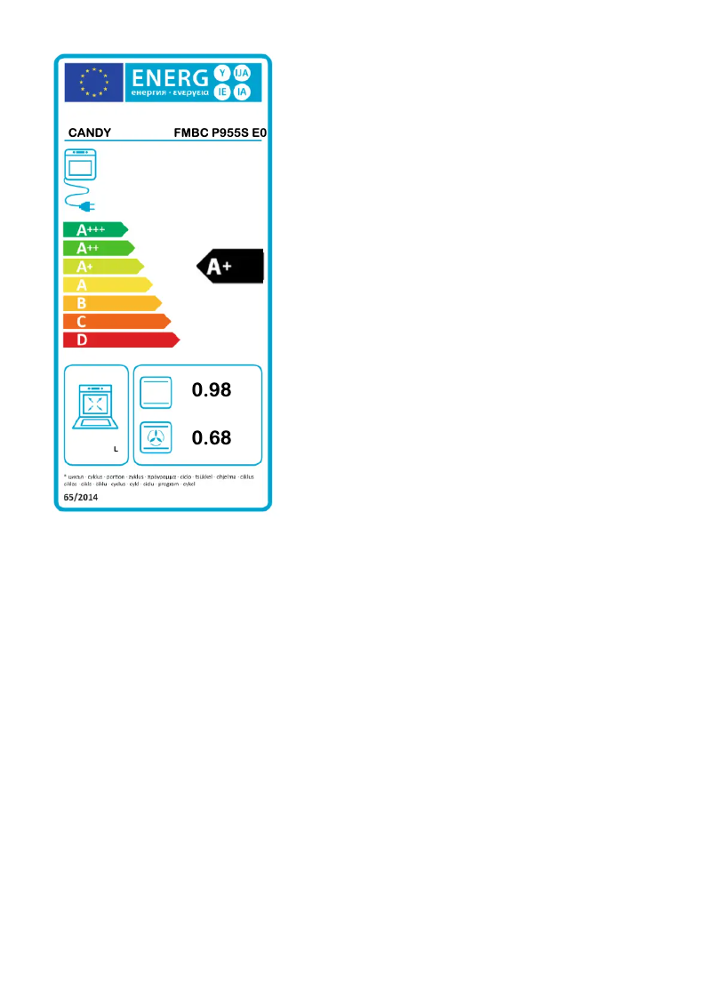 Page 1 de la notice Label énergétique Candy FMBC P955S E0
