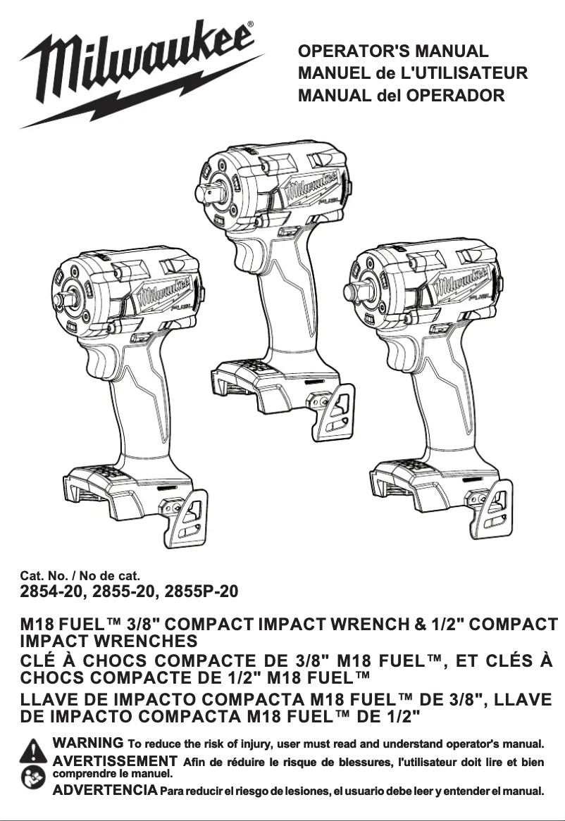 Page 1 de la notice Manuel utilisateur Milwaukee 2854-20