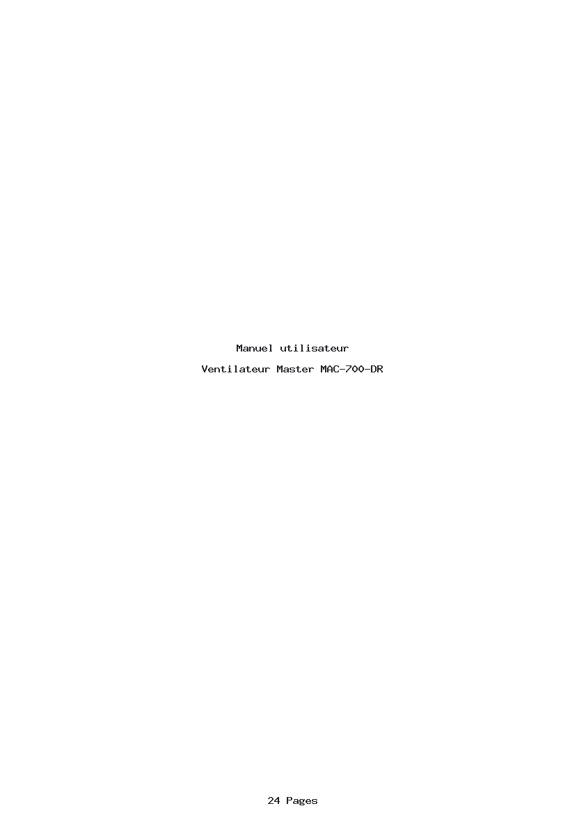 Page 1 de la notice Manuel utilisateur Master MAC-700-DR