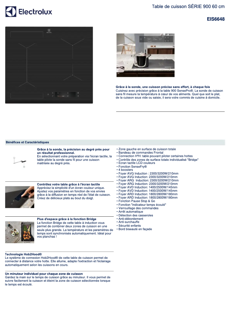 Page 1 de la notice Fiche technique Electrolux EIS6648