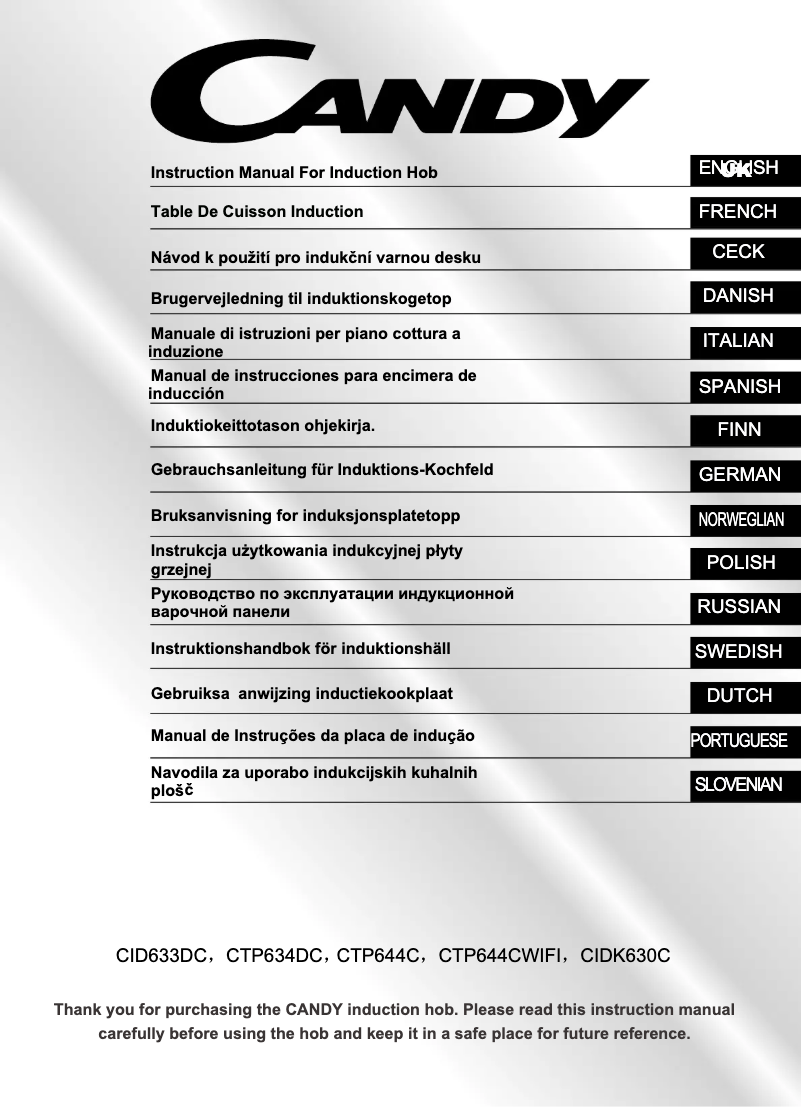Page 1 of the manual Instruction Manual Candy CTP634DC
