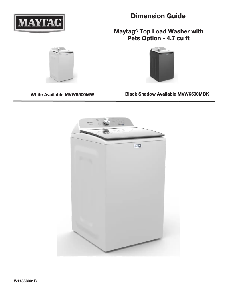 Page 1 de la notice Fiche technique Maytag MVW6500MBK