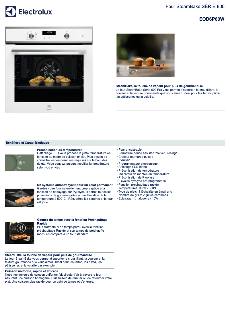 Página 1 del manual Ficha técnica Electrolux EOD6P60W