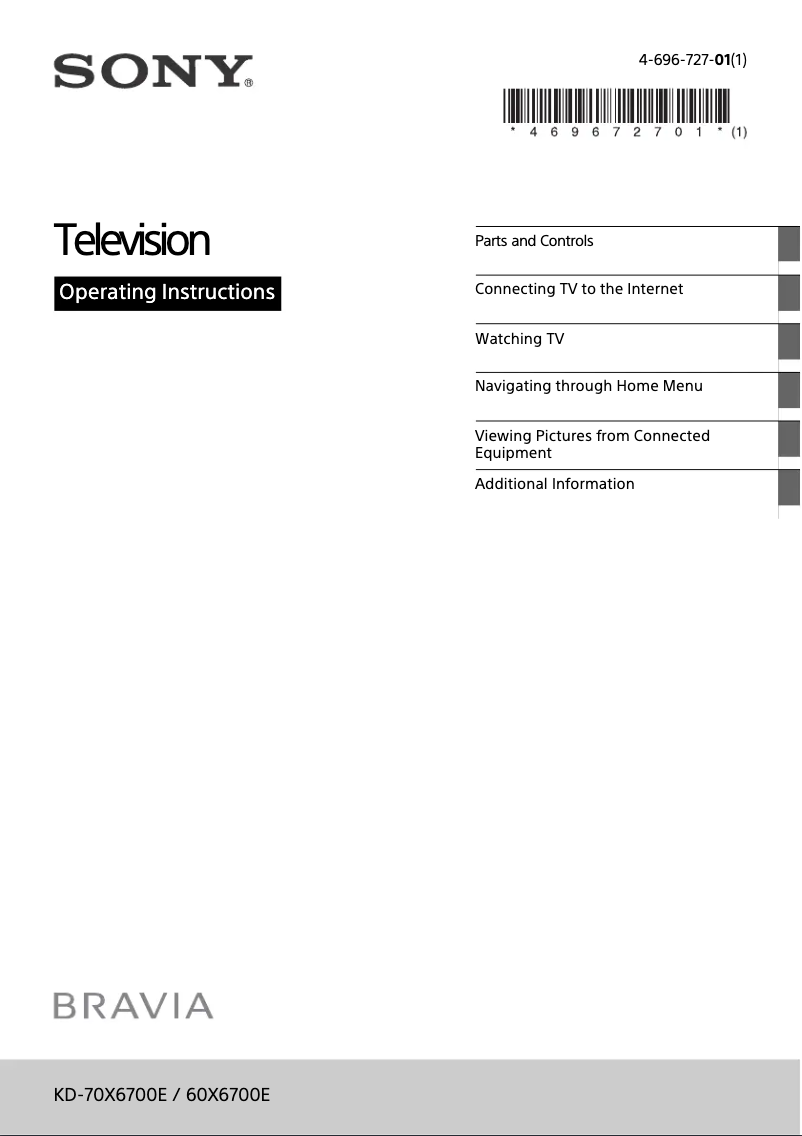 Page 1 de la notice Manuel utilisateur Sony Bravia KD-60X6700E