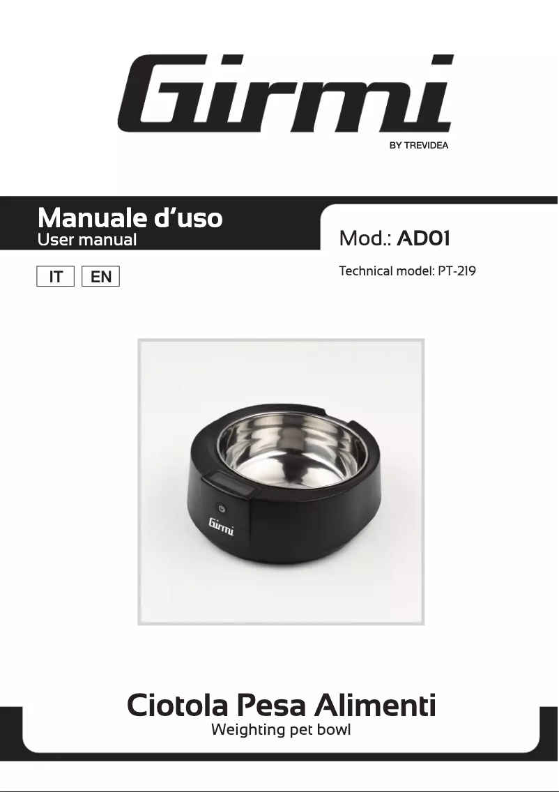 Page 1 de la notice Manuel utilisateur Girmi AD01