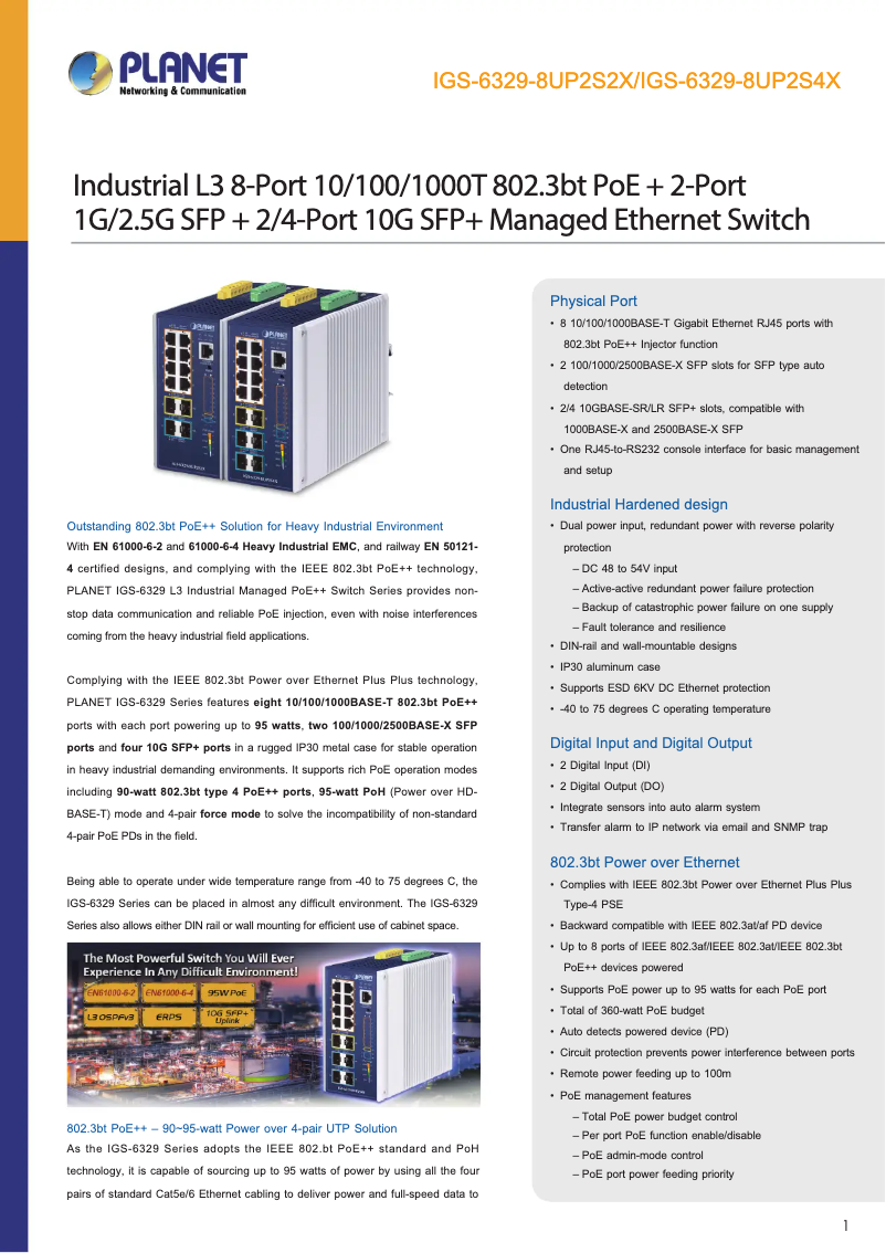Page 1 de la notice Fiche technique Planet IGS-6329-8UP2S2X