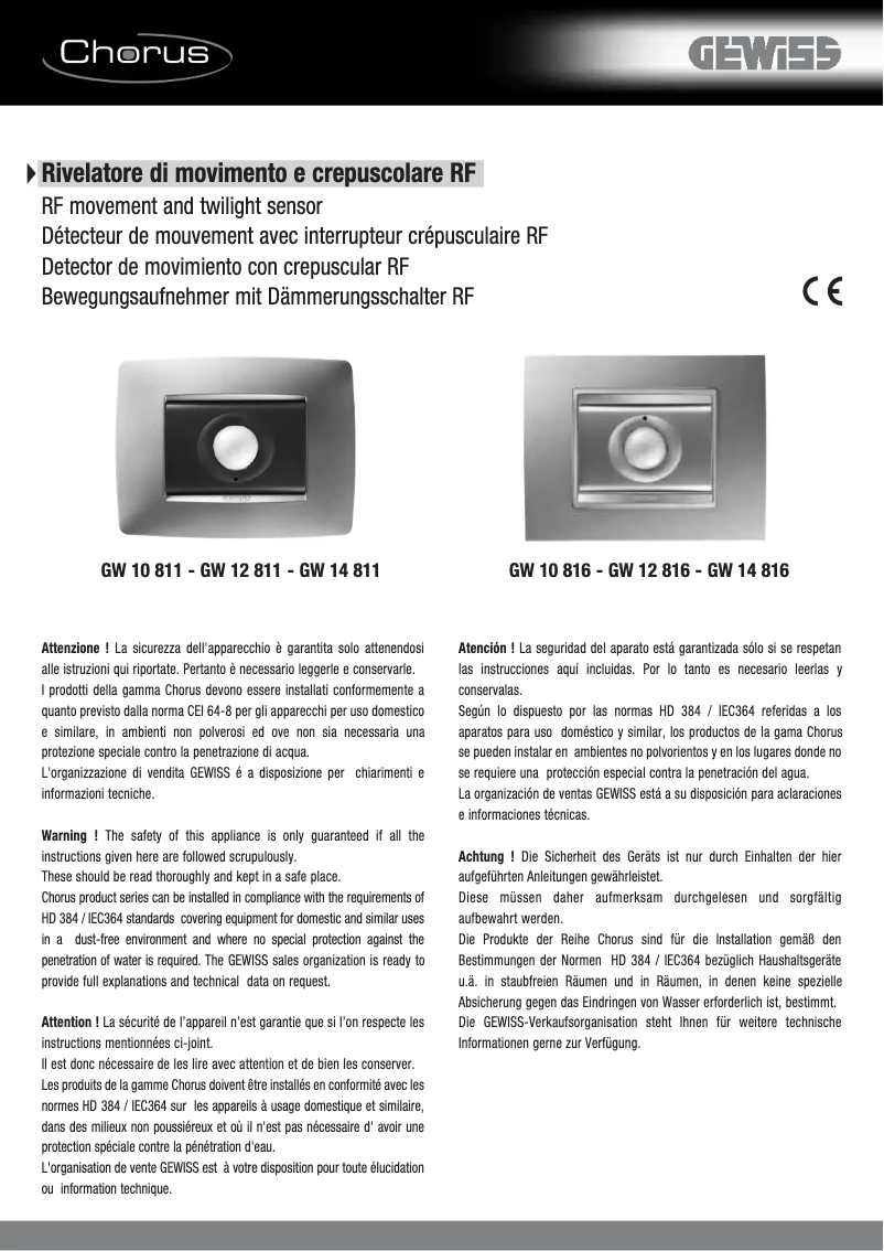 Page 1 de la notice Manuel utilisateur Gewiss GW14816