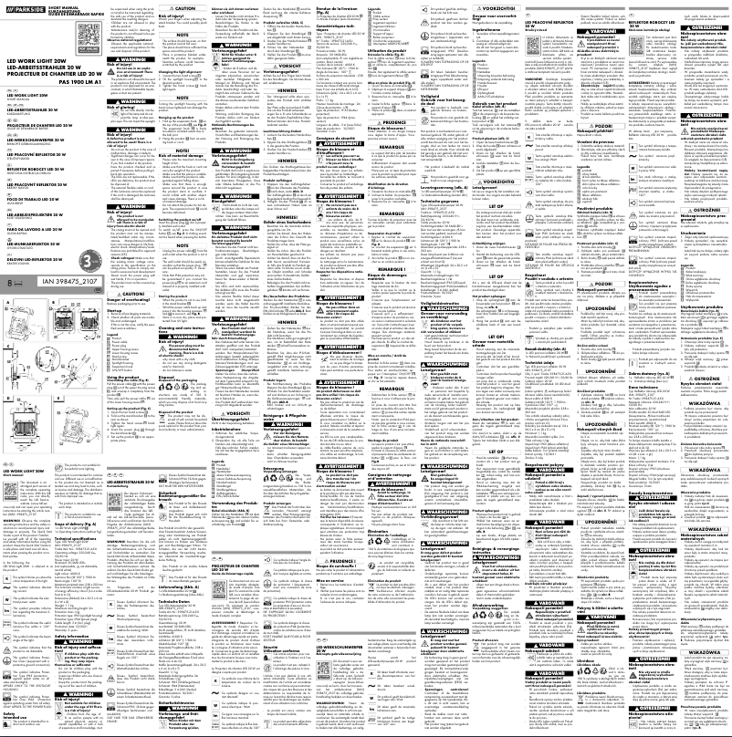 Page 1 de la notice Manuel utilisateur Parkside PAS 1900 LM A1