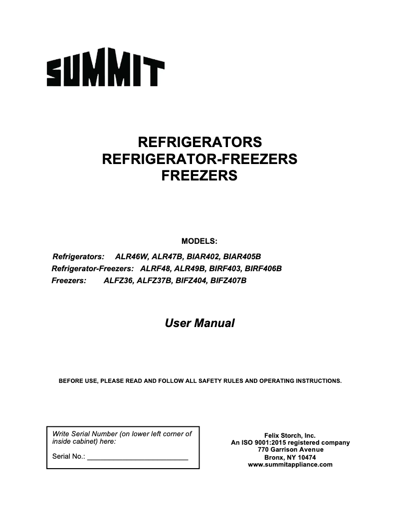 Page 1 de la notice Manuel utilisateur Summit ALFZ36SSHV