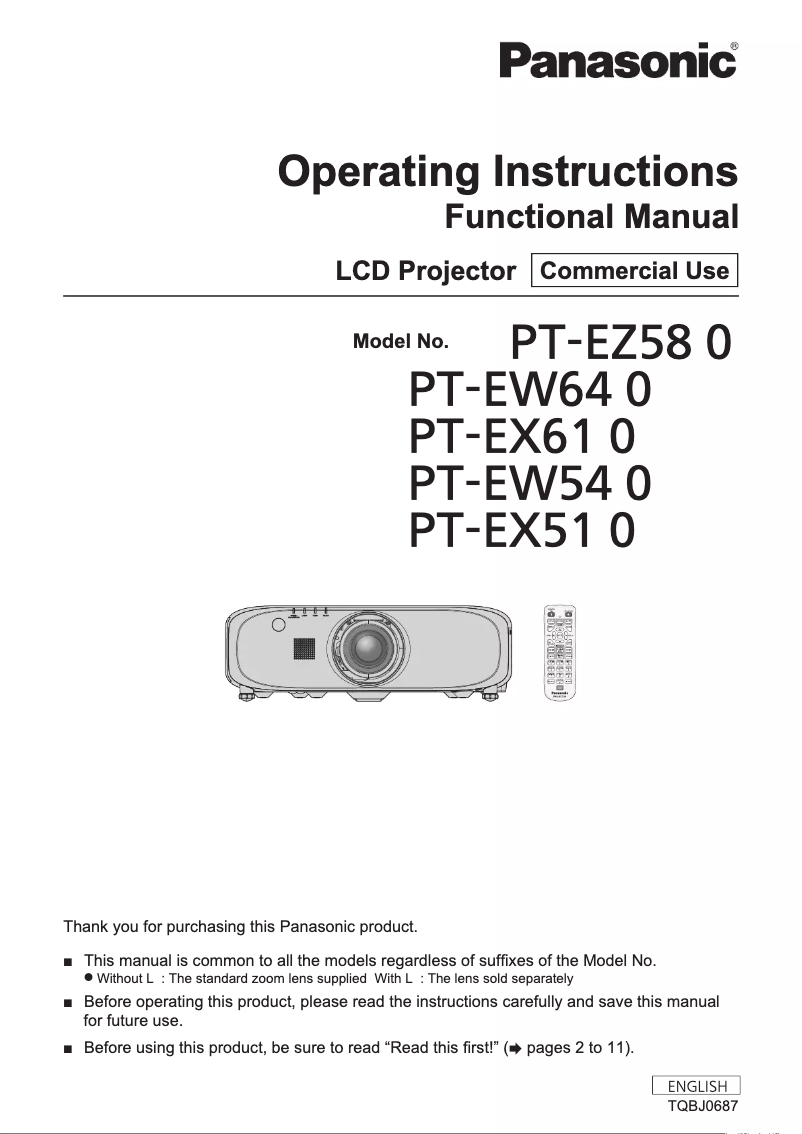 Page 1 de la notice Manuel utilisateur Panasonic PT-EW540