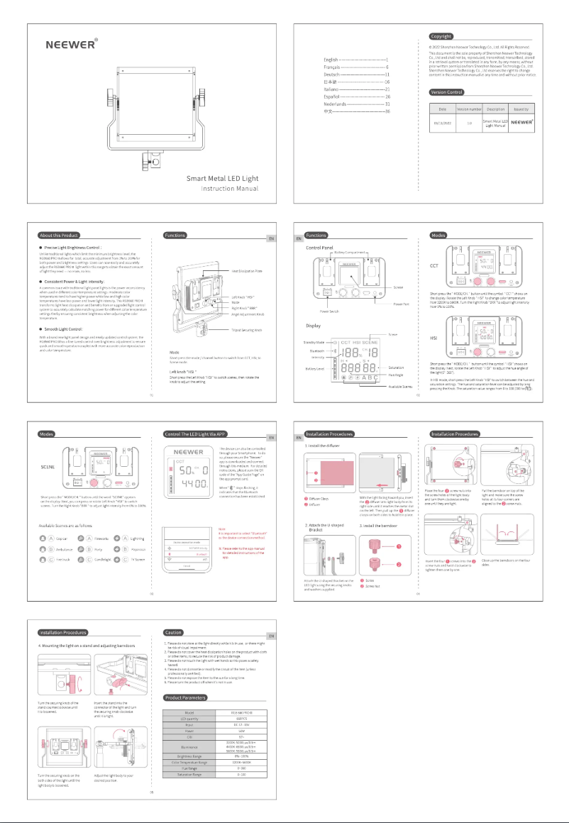 Page 1 de la notice Manuel utilisateur Neewer RGB660 PROII