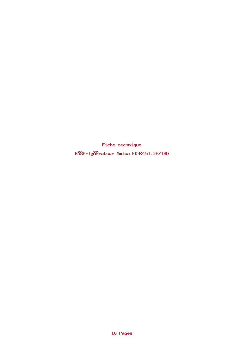 Page 1 de la notice Fiche technique Amica FK4015T.2FZTHD