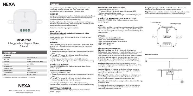 Page 1 de la notice Manuel utilisateur Nexa MCMR-2000