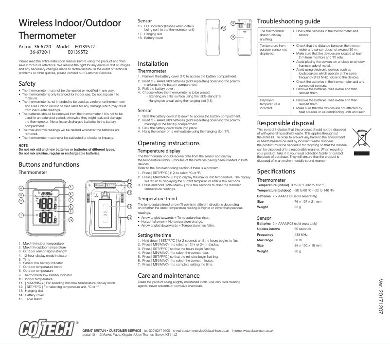 Page 1 de la notice Manuel utilisateur Cotech E0139ST2