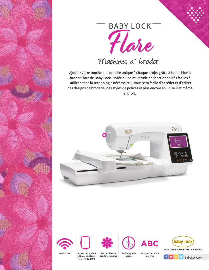 Page 1 of the manual Technical Sheet Baby Lock Flare