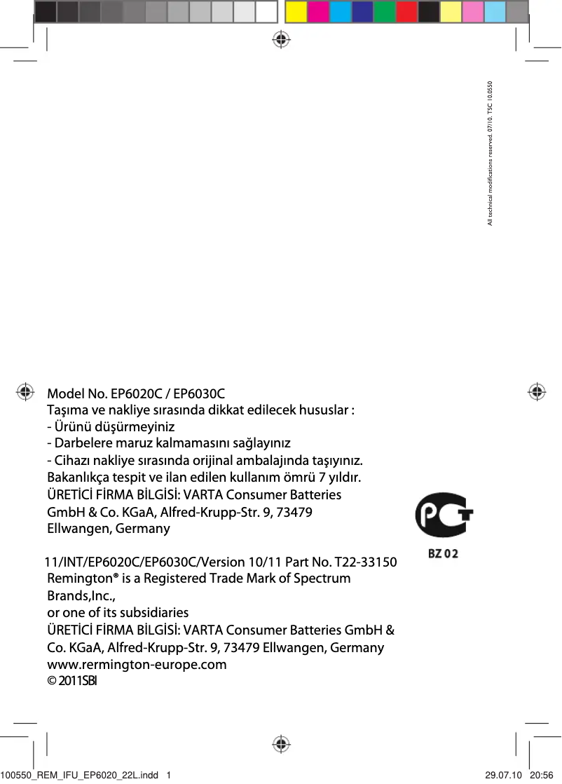 Page 1 de la notice Manuel utilisateur Remington EP6030C 3in1