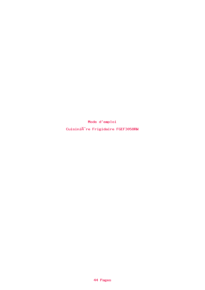 Page 1 de la notice Mode d'emploi Frigidaire FGEF3058RW