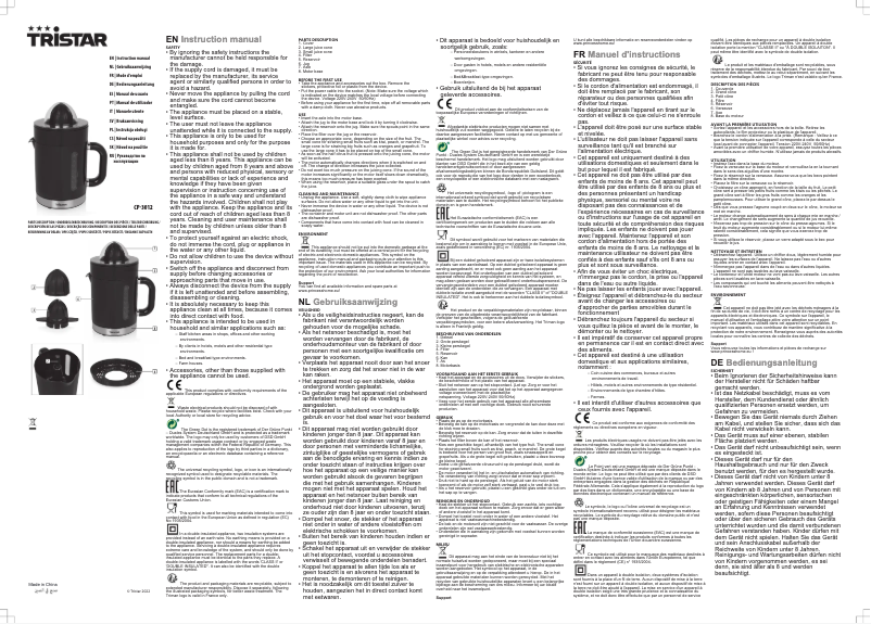 Page 1 of the manual User Manual TriStar CP-3012