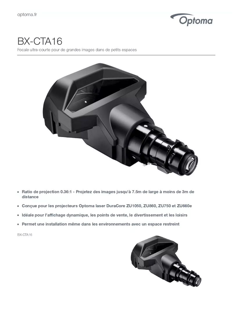 Page 1 de la notice Fiche technique Optoma BX-CTA16