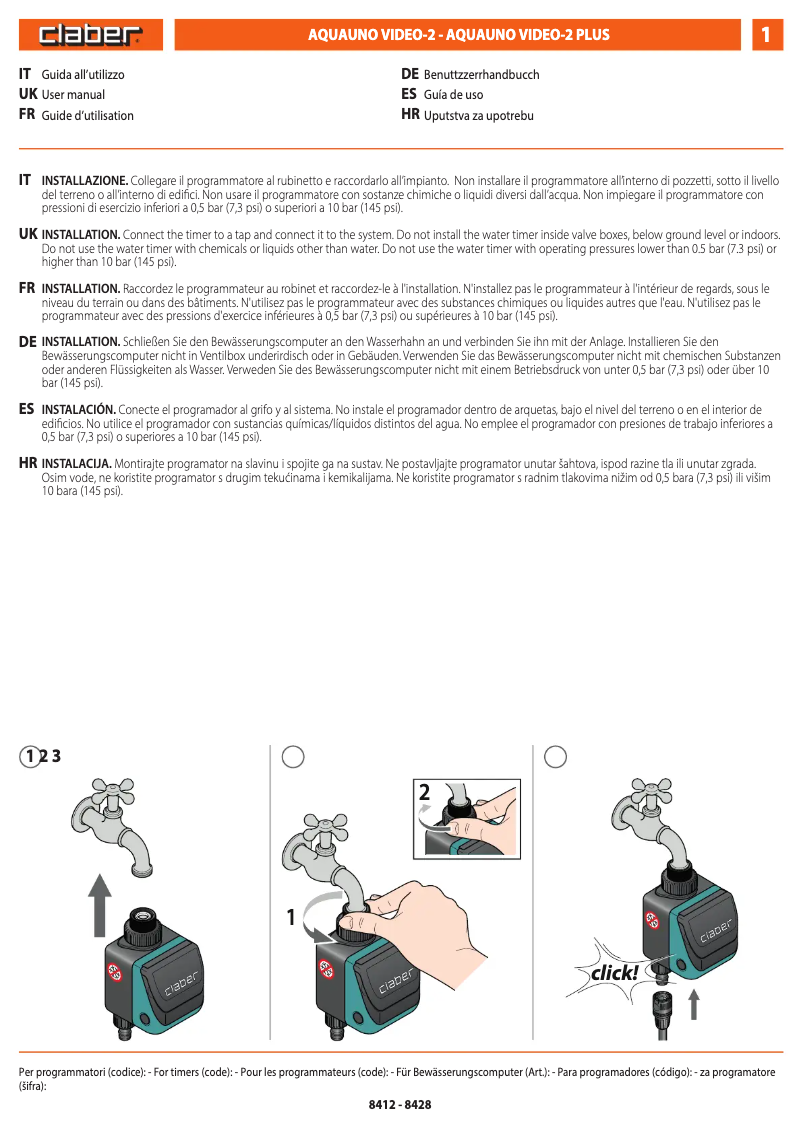 Page 1 de la notice Manuel utilisateur Claber Video-2 8480