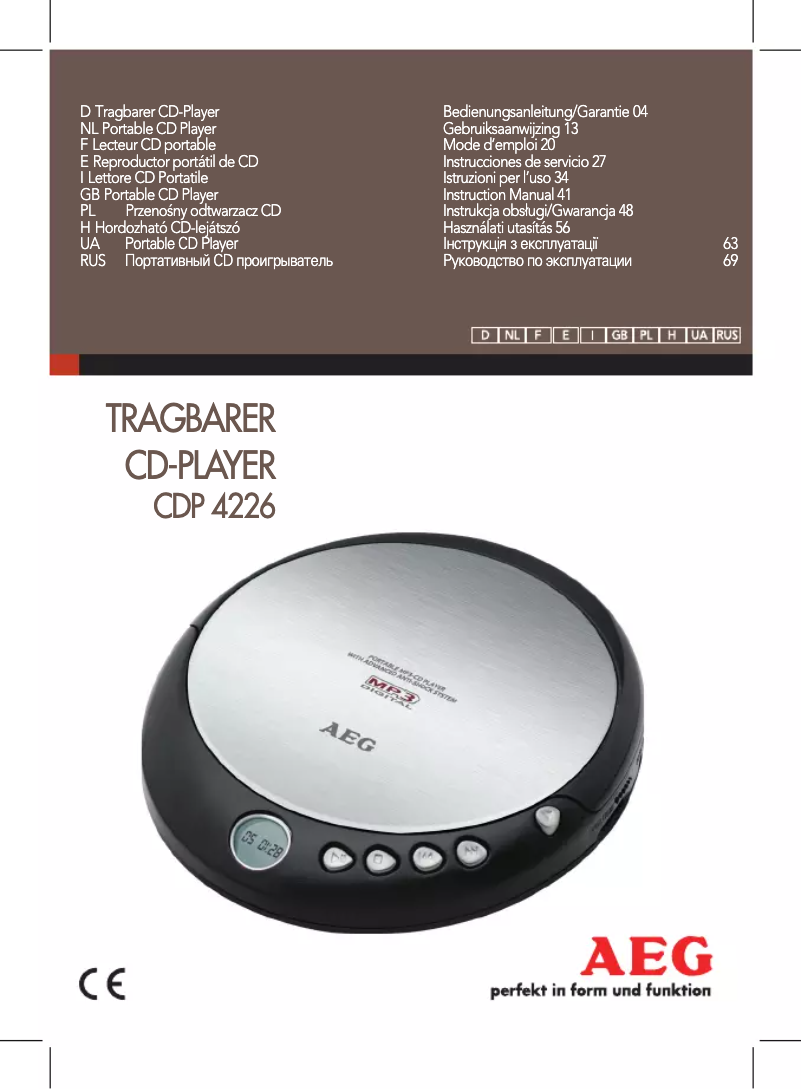 Page 1 de la notice Manuel utilisateur AEG CDP 4226
